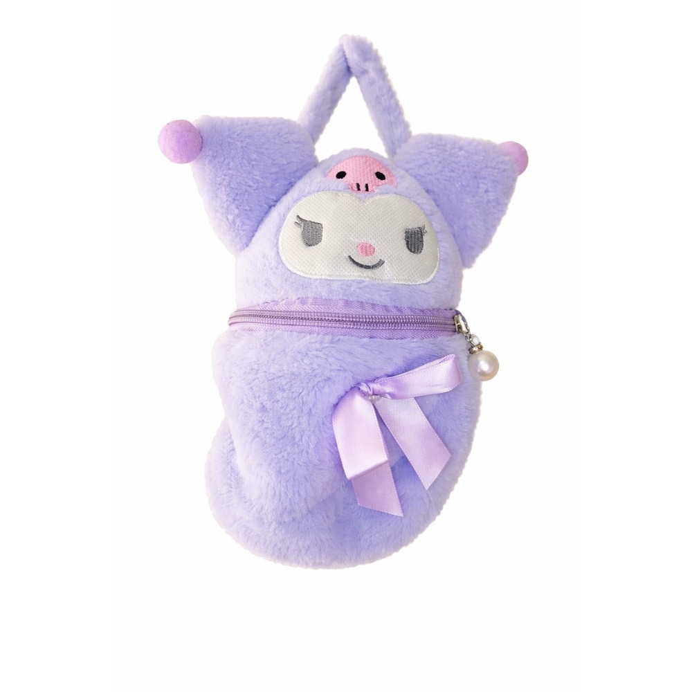 Kuromi Plush Coin Purse Lavender Kawaii Zipper Pouch Bow Pearl Charm